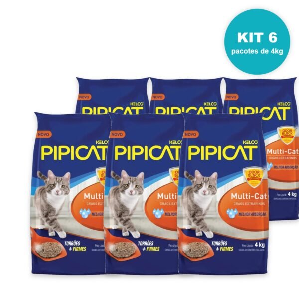 Areia Sanitária Gatos Pipicat Multi-Cat Kit 6 x 4kg
