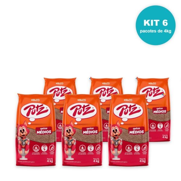 Areia Sanitária Gatos Putz Grãos Médios Kit 6 x 4kg