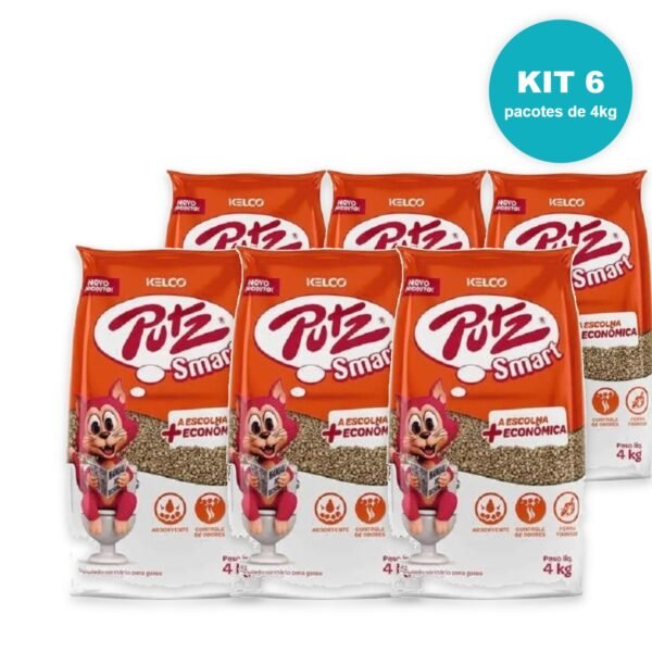 Areia Sanitária Gatos Putz Smart Kit 6 x 4kg