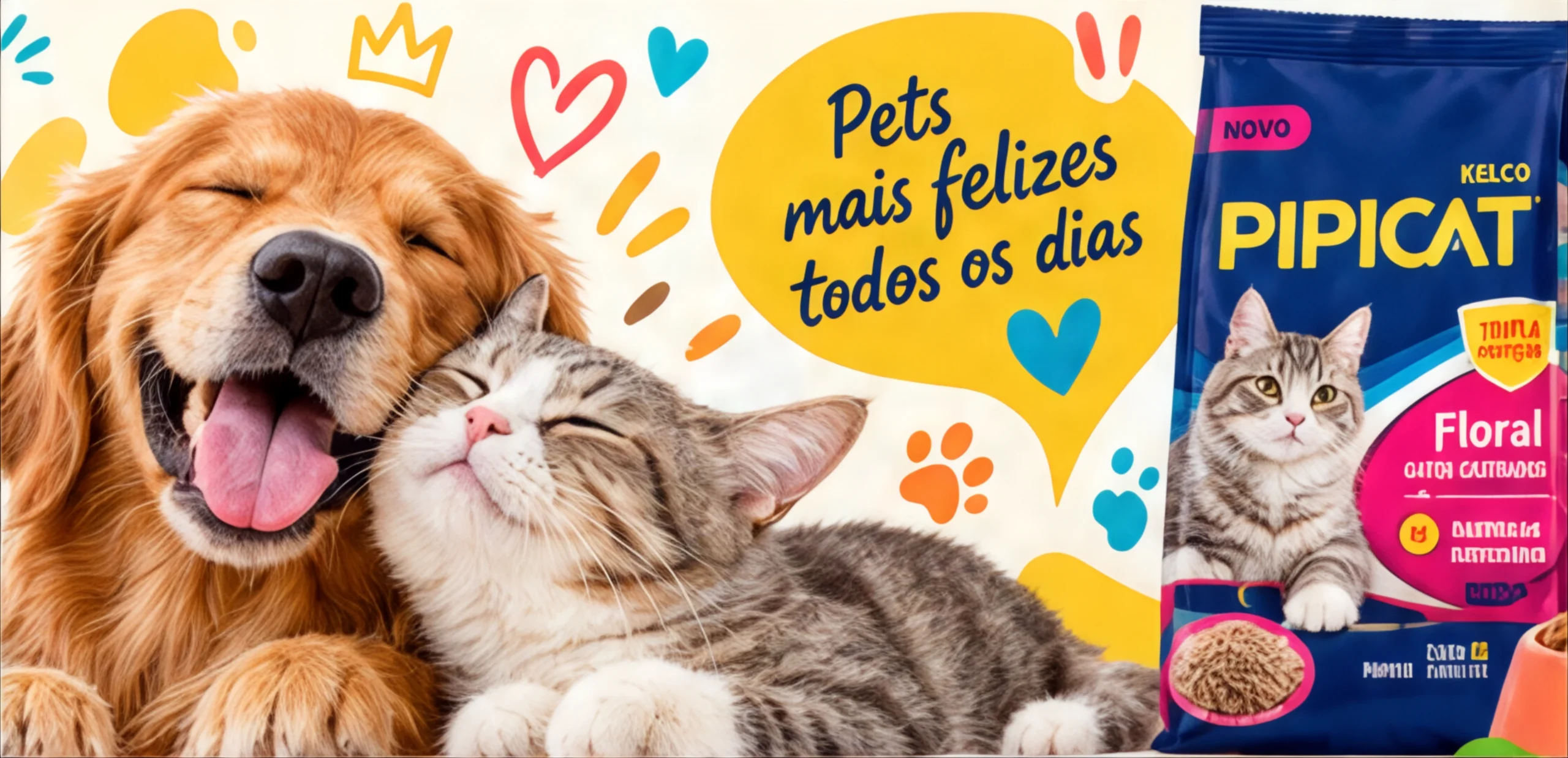 Cachorro e gato felizes com produtos da Zelva Pet
